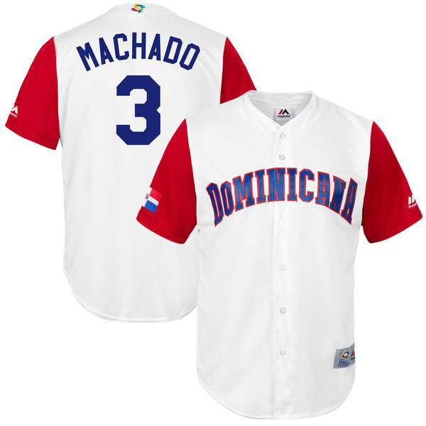 customized Men Dominican Republic Baseball #3 Manny Machado Majestic White 2017 World Baseball Classic Replica Jersey->->MLB Jersey